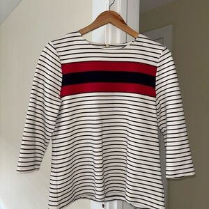 Striped Women's Top with Red and Black Accents